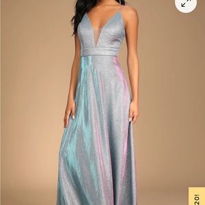 Party Night Shiny Light Blue Iridescent Maxi Dress